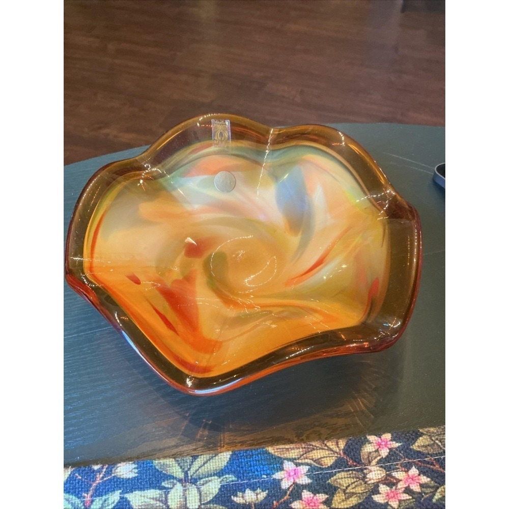 Vintage 8.5" Cristallerie MA. VI Group Multicolor Swirl Glass Bowl MCM Italy